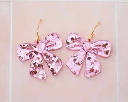 Pink Sequin Bow Earrings