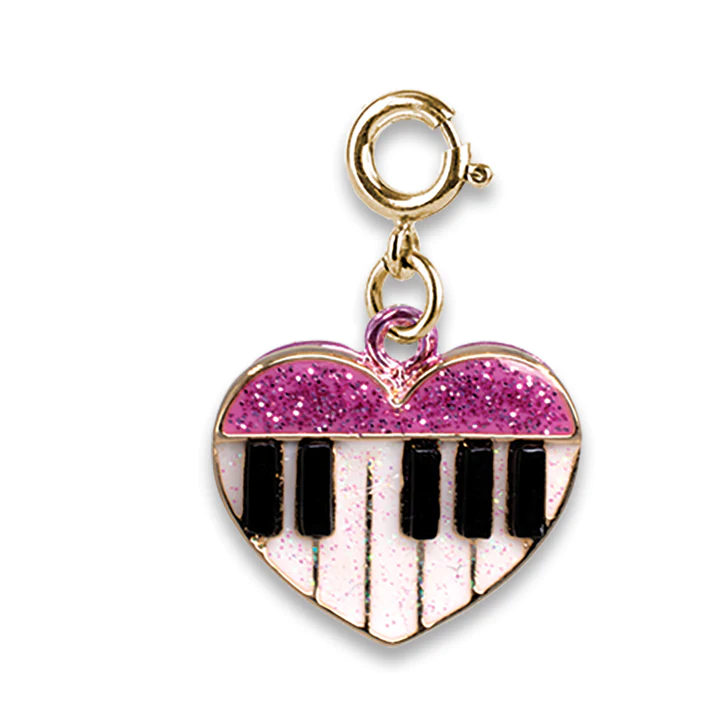 Gold Glitter Piano Heart Charm